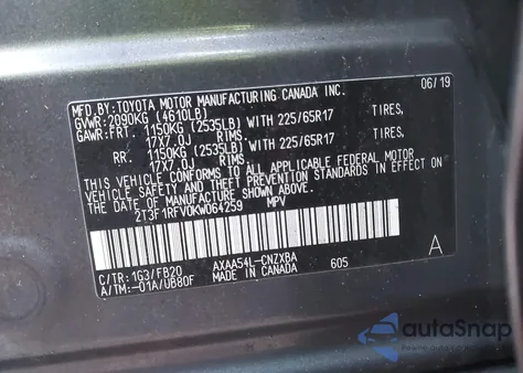 2019 Toyota Rav4 Le from USA, damaged, VIN 2T3F1RFV0KW064259